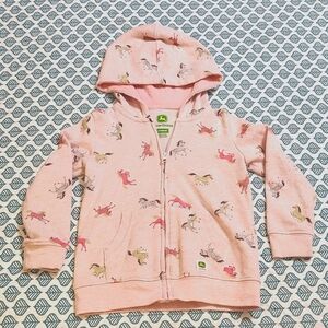 John Deere Pink Jacket Zip Up Toddler Girl 3T Hooded Front Pocket Horse Print